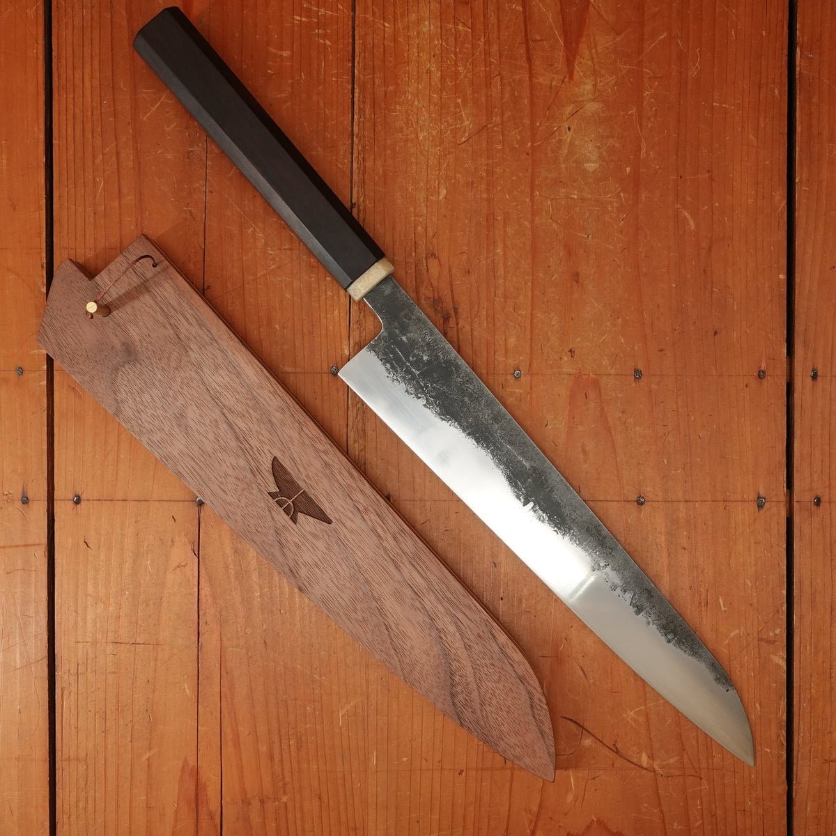 Rolin Knives 260mm Sujihiki 52100 Kurouchi Octagonal Rosewood and Micarta with Saya