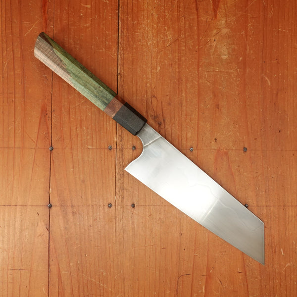 Trade In Running Man Forge 175mm Bunka W2 Honyaki Stabilized Maple & Wenge Handle