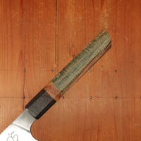 Trade In Running Man Forge 175mm Bunka W2 Honyaki Stabilized Maple & Wenge Handle