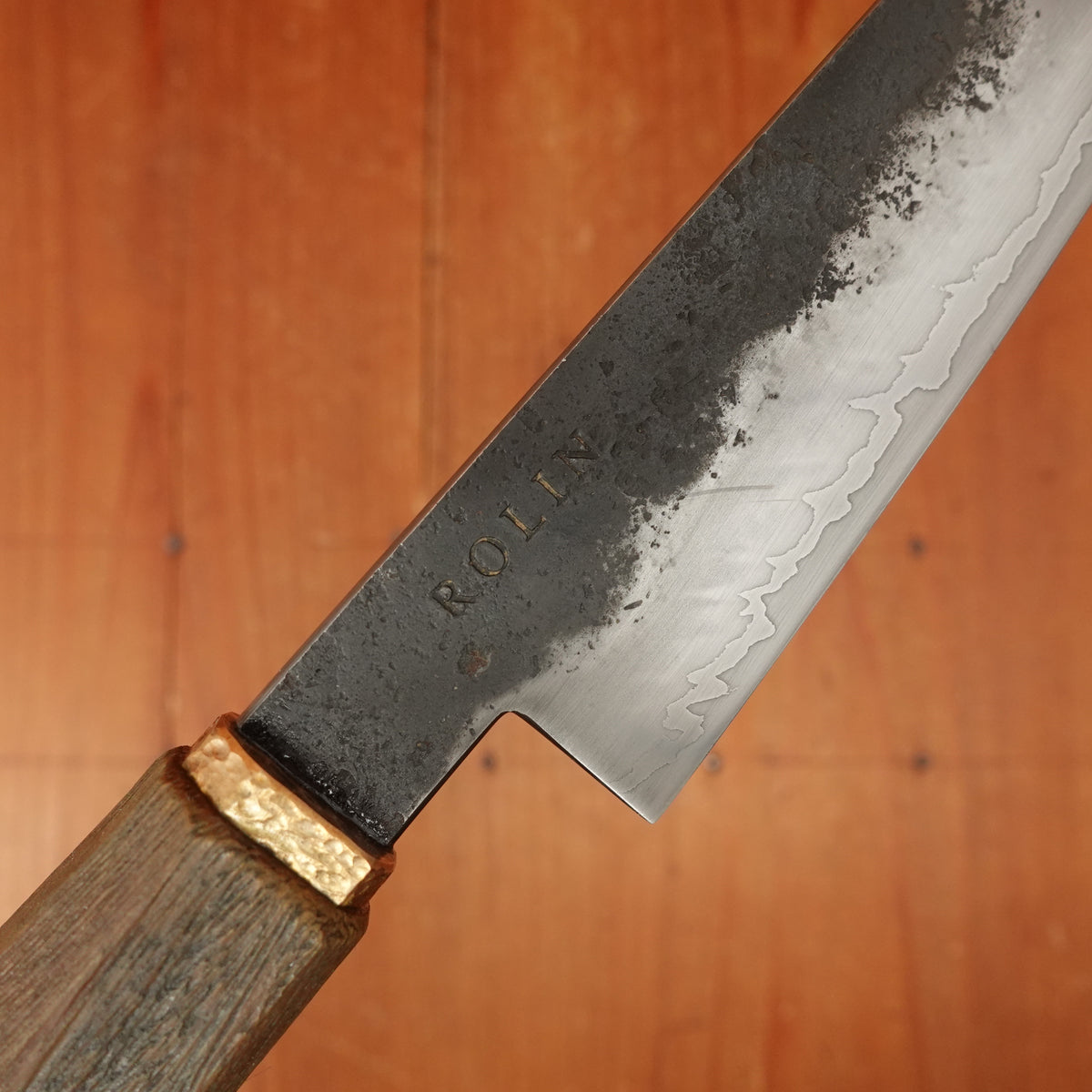 Rolin Knives 115mm Petty W2 / 15N20 / Mild Steel Gomai Textured Lignum Vitae Copper Ferrule W Cedar
