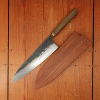 Rolin Knives 225mm Gyuto W2 / 15N20 / Mild Steel Gomai Textured Lignum Vitae Copper Ferrule W Cedar Saya