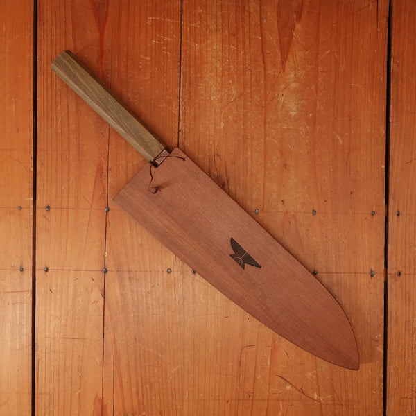 Rolin Knives 225mm Gyuto W2 / 15N20 / Mild Steel Gomai Textured Lignum Vitae Copper Ferrule W Cedar Saya