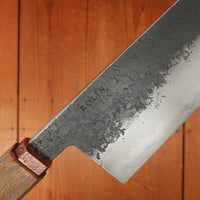 Rolin Knives 225mm Gyuto W2 / 15N20 / Mild Steel Gomai Textured Lignum Vitae Copper Ferrule W Cedar Saya