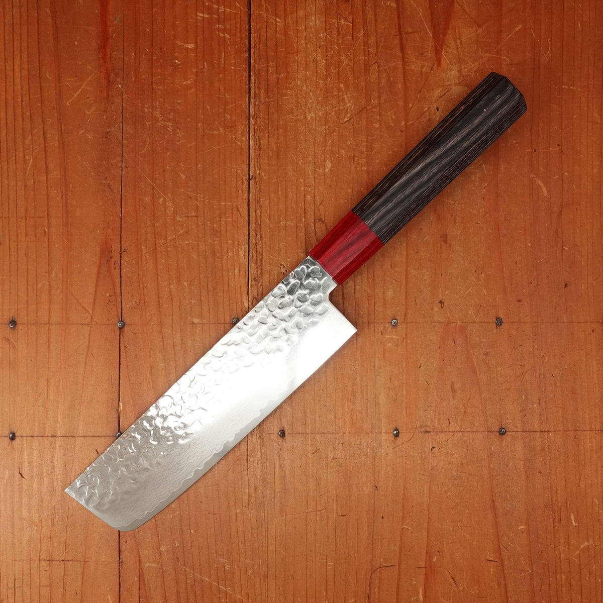 Hitohira Imojiya FW 165mm Nakiri VG10 Tsuchime Damascus Pakka Handle