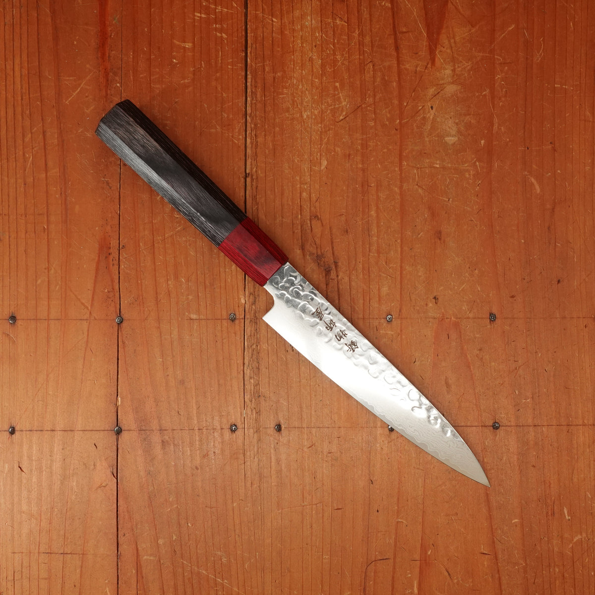 Hitohira Imojiya FW 135mm Petty VG10 Tsuchime Damascus Pakka Handle