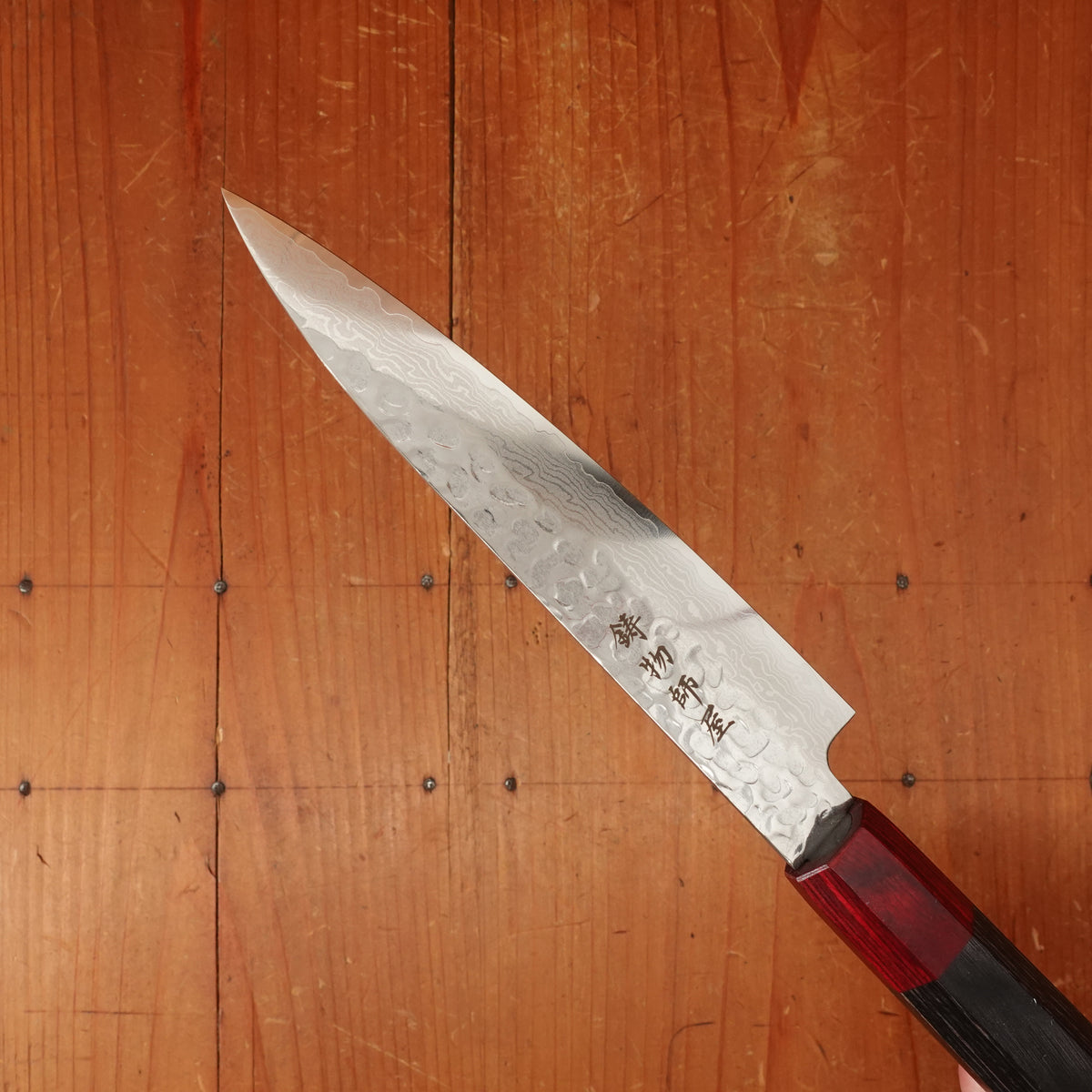 Hitohira Imojiya FW 135mm Petty VG10 Tsuchime Damascus Pakka Handle