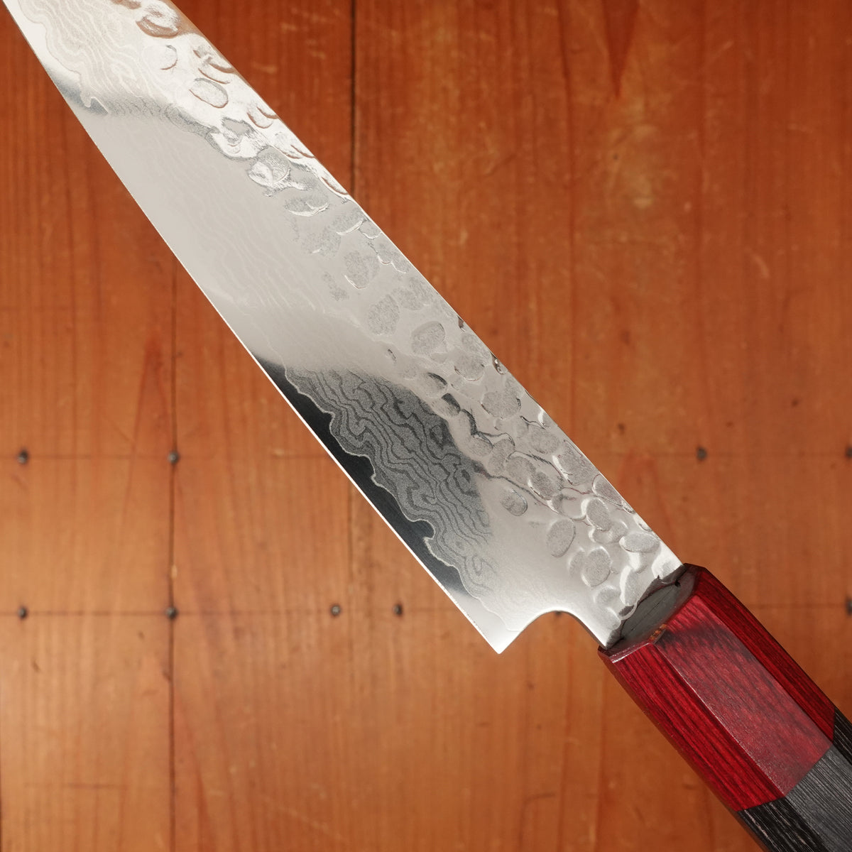 Hitohira Imojiya FW 135mm Petty VG10 Tsuchime Damascus Pakka Handle