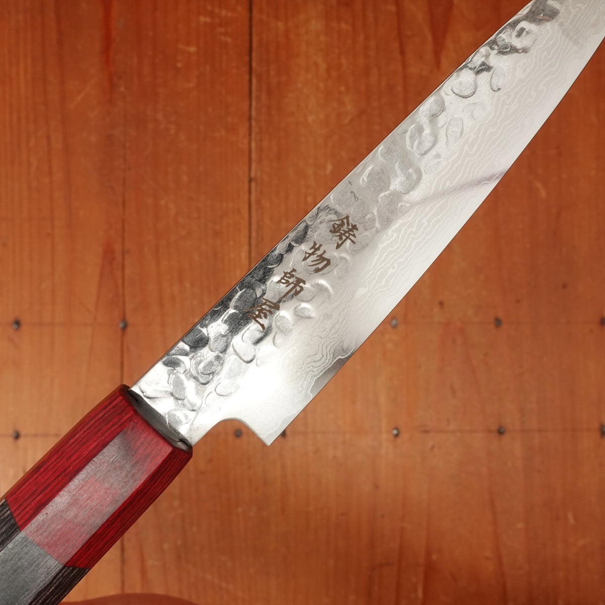 Hitohira Imojiya FW 135mm Petty VG10 Tsuchime Damascus Pakka Handle