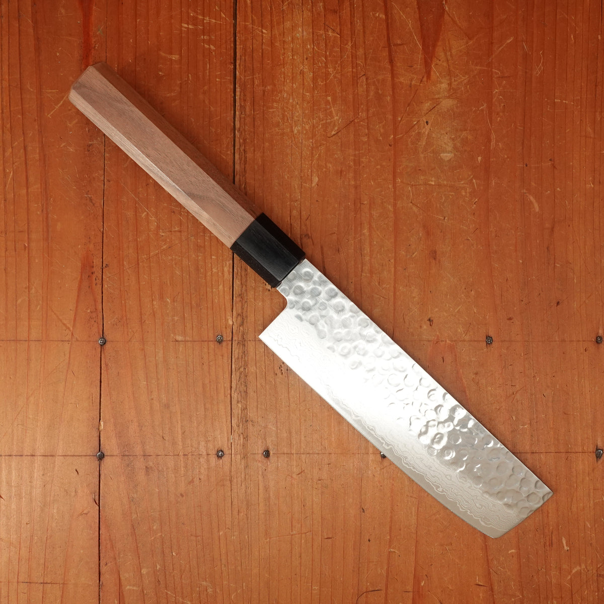 Hitohira HG 160mm Nakiri Stainless Tsuchime Damascus Walnut Handle