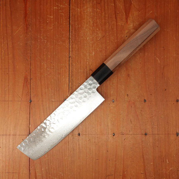Hitohira HG 160mm Nakiri Stainless Tsuchime Damascus Walnut Handle