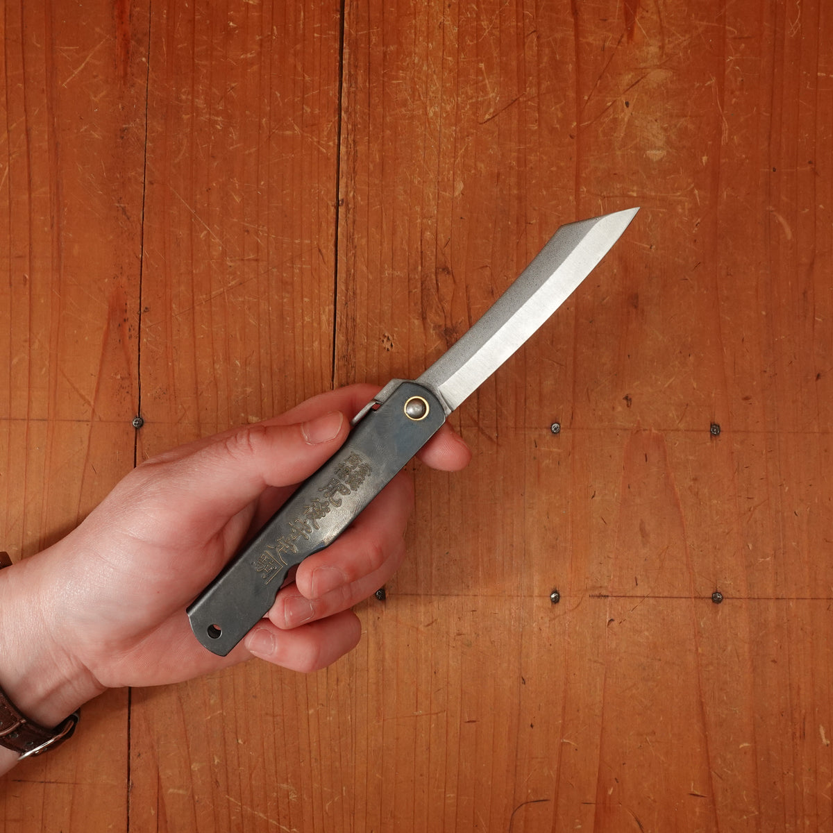 Higonokami 10cm Folding Knife Black Steel Handle SK Carbon Monosteel Blade