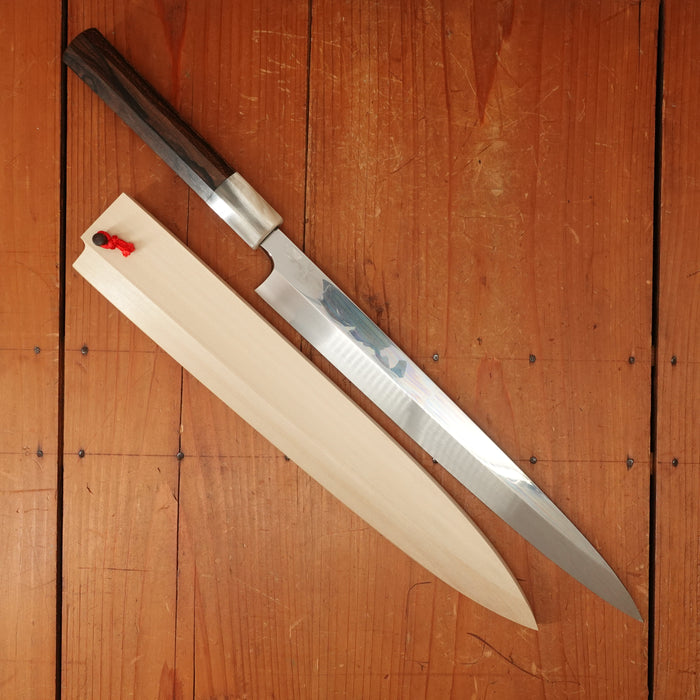 Hitohira Togashi 300mm Yanagi Shirogami 1 Notaremon Mizu Honyaki Ziricote Handle with Saya