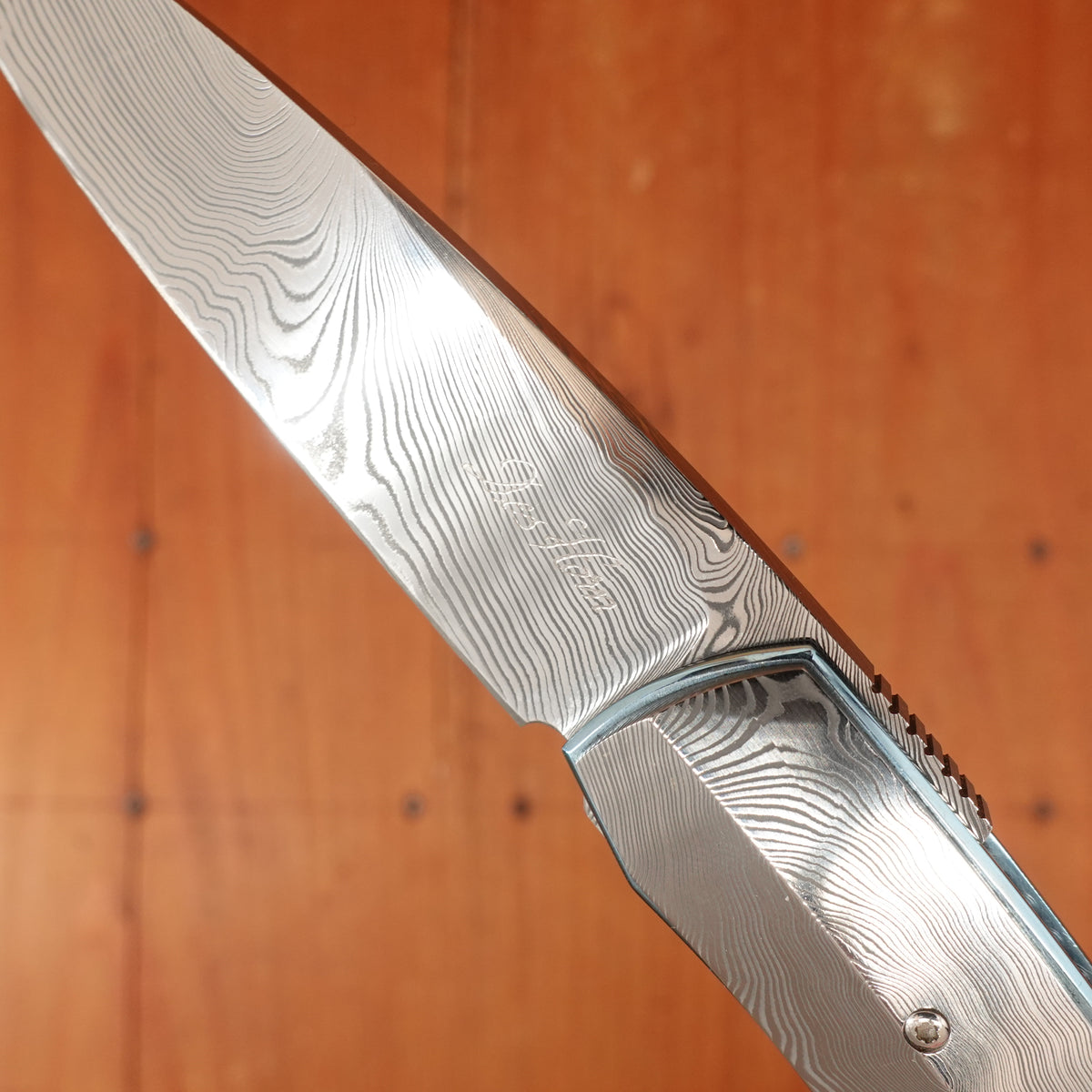 Des Horn 3" Twist Pattern Damasteel Damascus Linerlock Custom