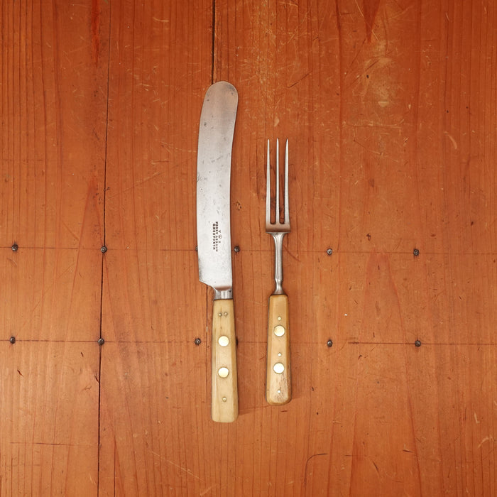 Frost, Askham & Mosforth Table Knife Set Double Shear Steel Bone & Brass Sheffield 1850-1855