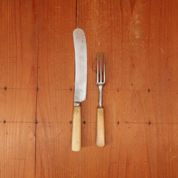 Frost, Askham & Mosforth Table Knife Set Double Shear Steel Bone & Brass Sheffield 1850-1855