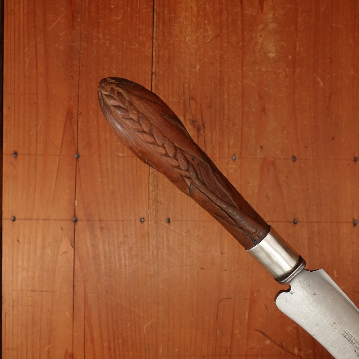 Joseph Rodgers & Sons Bread Knife Carbon Steel Carved Wheat Handle Sheffield 1920s?