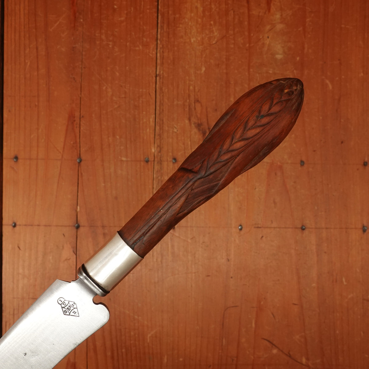 Joseph Rodgers & Sons Bread Knife Carbon Steel Carved Wheat Handle Sheffield 1920s?