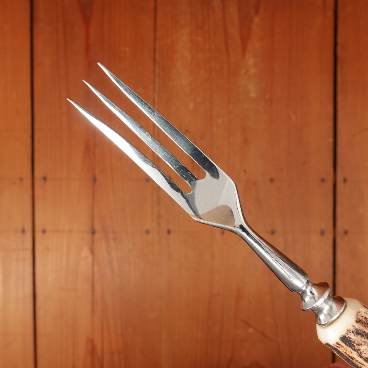 4pc Steak Knife & Fork Set Forged Stainless & Carved Stag Solingen 1960-70s