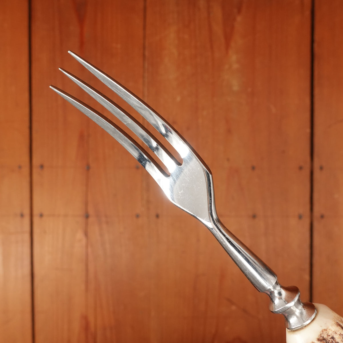 4pc Steak Knife & Fork Set Forged Stainless & Carved Stag Solingen 1960-70s