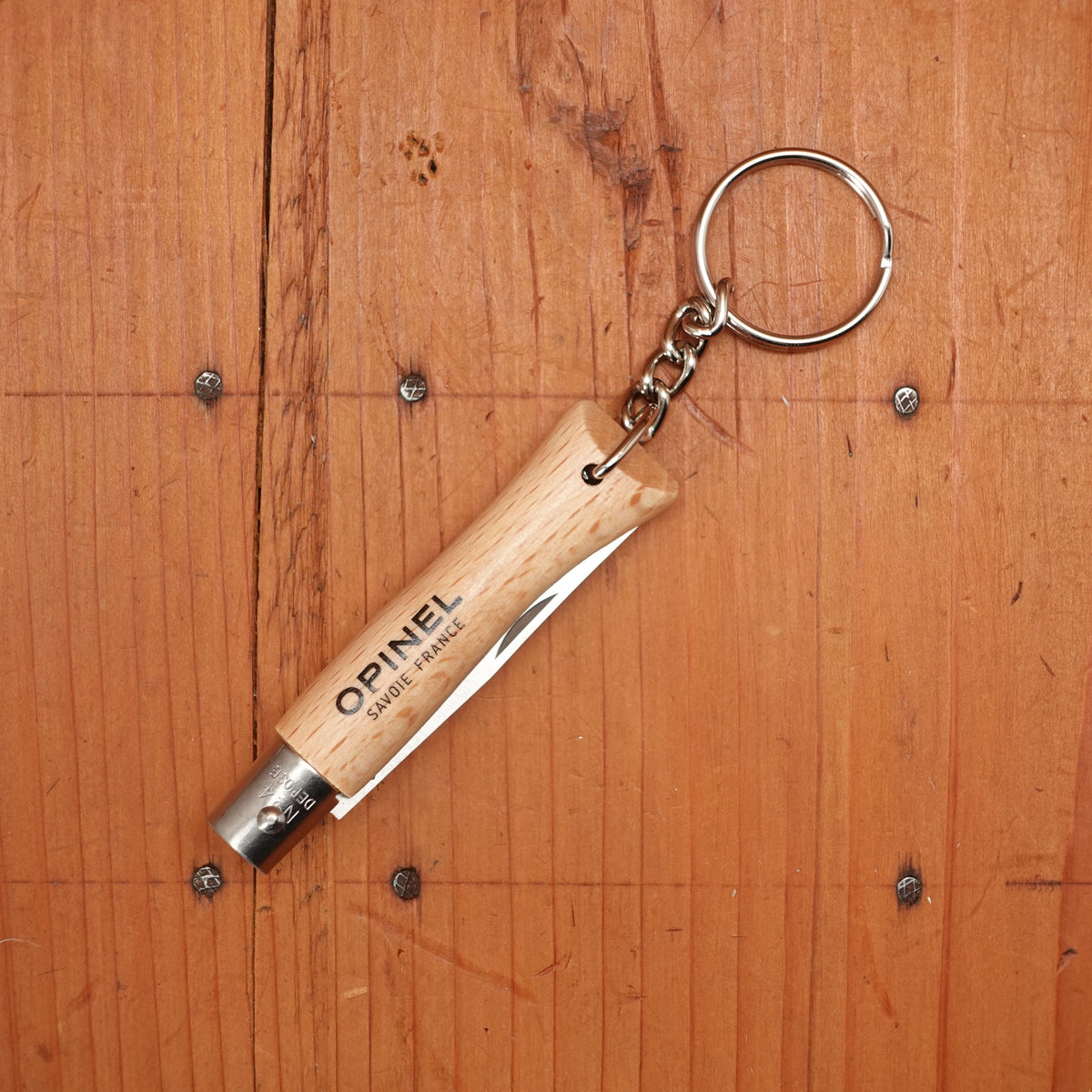 Opinel Straight Back Stainless Keyring Knife Beechwood - No. 4