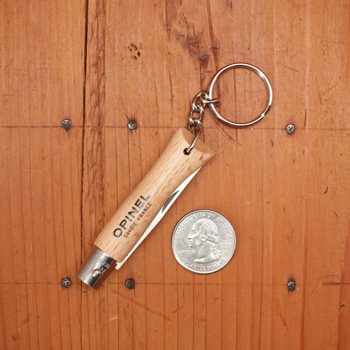 Opinel Straight Back Stainless Keyring Knife Beechwood - No. 4