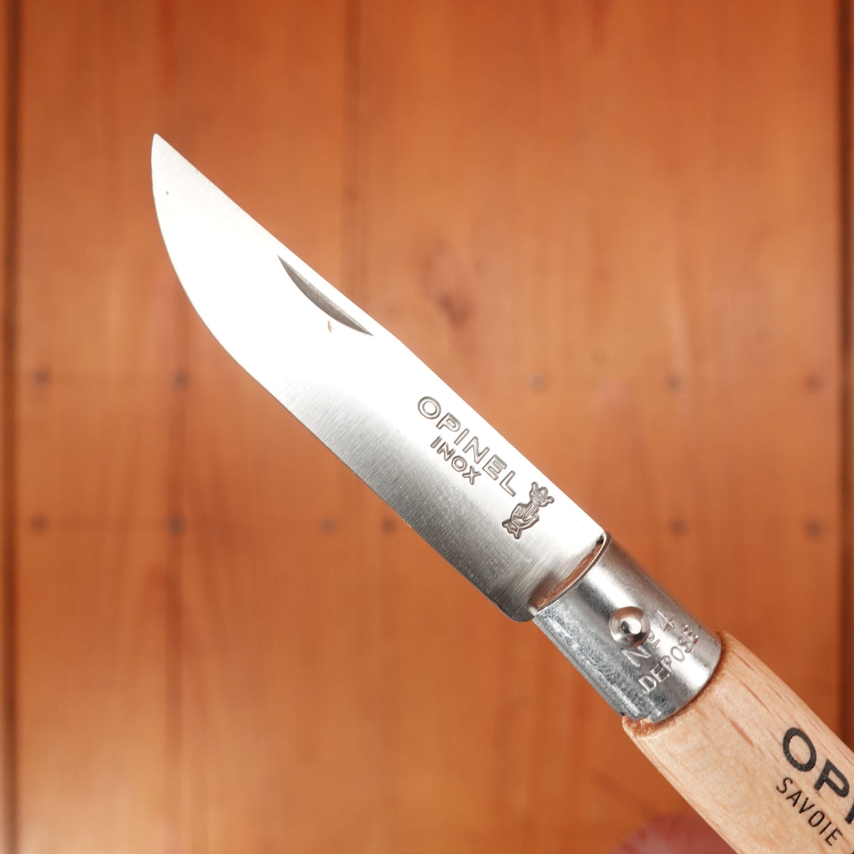 Opinel Straight Back Stainless Keyring Knife Beechwood - No. 4