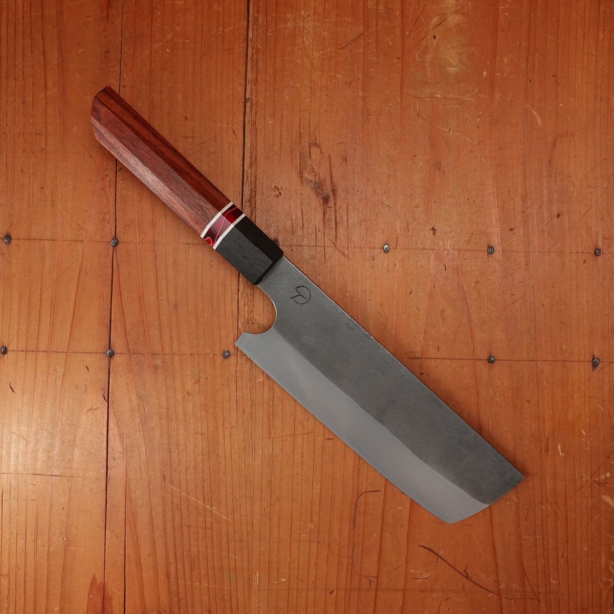 Alma Knife Co. 155mm Nakiri 26c3 Nashiji Canarywood/Ebony/Red Wave Spacer Handle