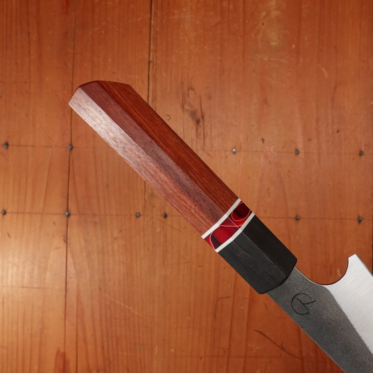 Alma Knife Co. 135mm Petty 26c3 Nashiji Canarywood/Ebony/Red Wave Spacer Handle