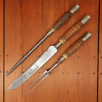 Kendal & Dent 3 Pc Carving Set Shear Steel Jigged Bone & Nickel M.I. Sheffield Approx 1890s-1920