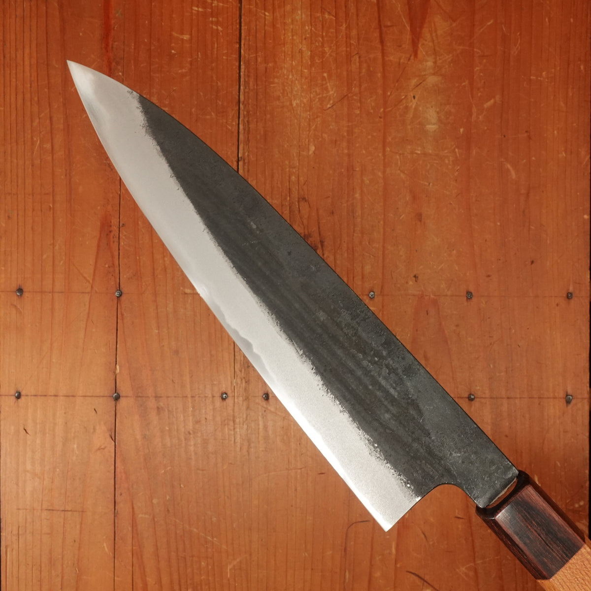 Okada 210mm Gyuto Shirogami 2 Kurouchi Keyaki Handle