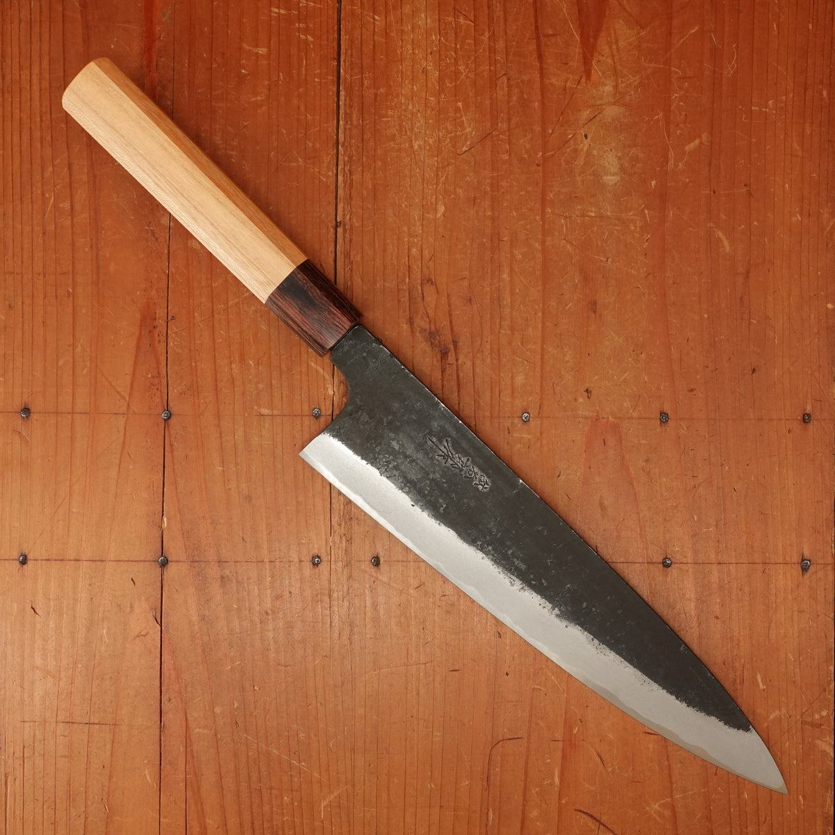 Okada 240mm Gyuto Shirogami 2 Kurouchi Keyaki Handle