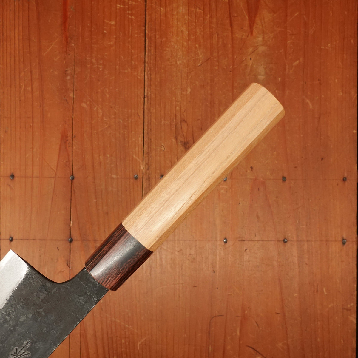 Okada 240mm Gyuto Shirogami 2 Kurouchi Keyaki Handle