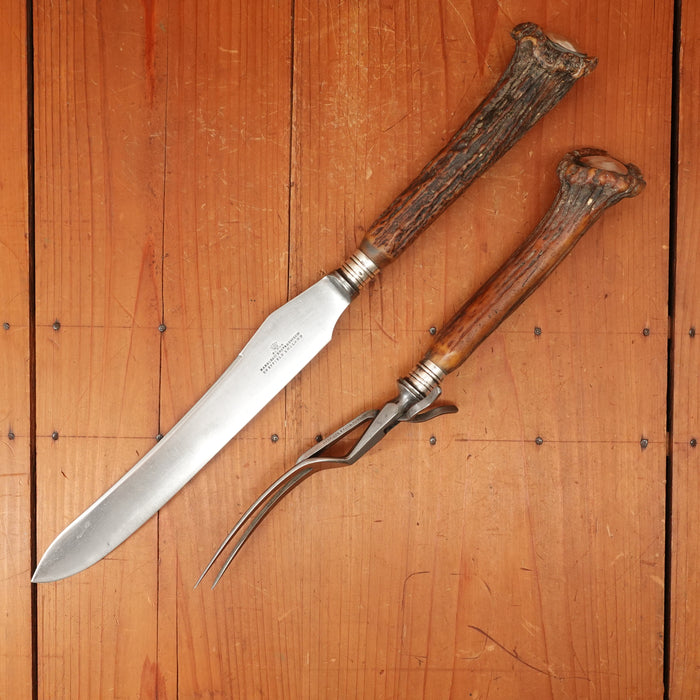 Harrison Bros & Howson Carving Set Carbon Steel Sterling Stag Sheffield 1849-1910ish