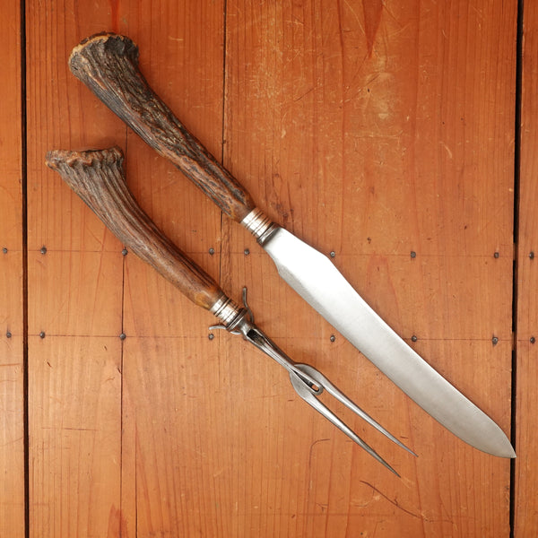 Harrison Bros & Howson Carving Set Carbon Steel Sterling Stag Sheffield 1849-1910ish
