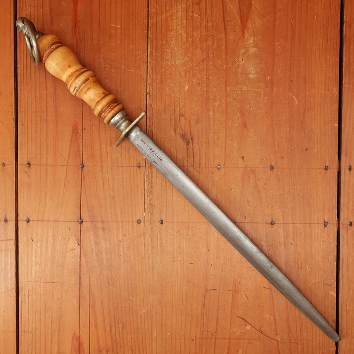 F Dick 12" Oval Medium Cut Sharpening Steel Turned Wood Handle Germany 1950s-70s