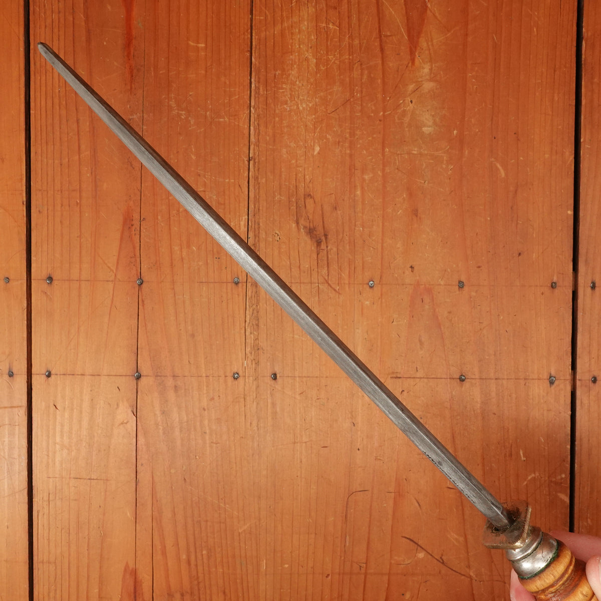 F Dick 12" Oval Medium Cut Sharpening Steel Turned Wood Handle Germany 1950s-70s
