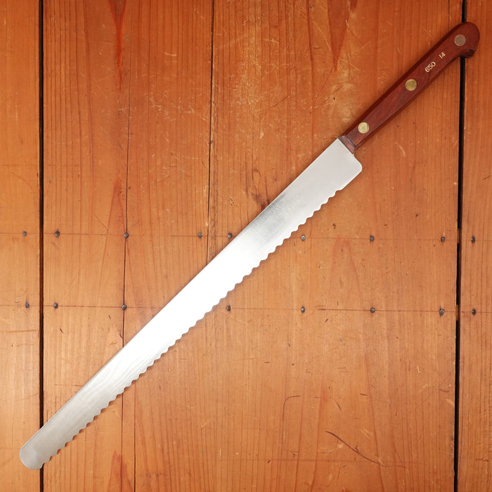 New Old Stock Sprechercut 14" Serrated Slicer Stainless Steel Rosewood Thiers 1960s-80s
