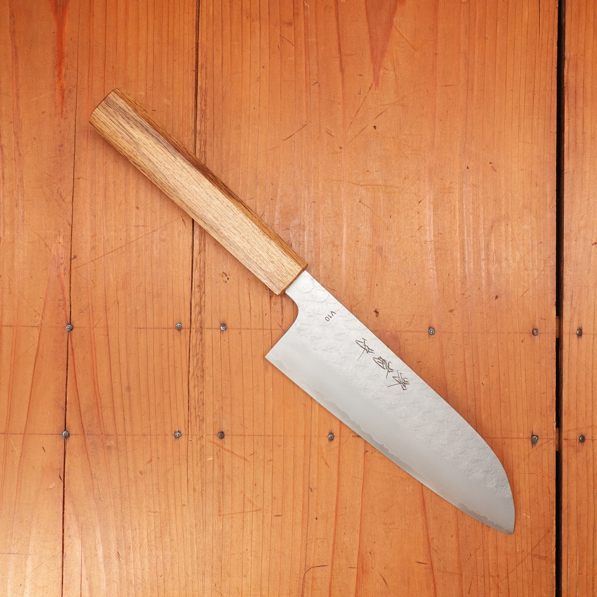 Sakai Kikumori 165mm Santoku VG10 Tsuchime Oakwood Handle