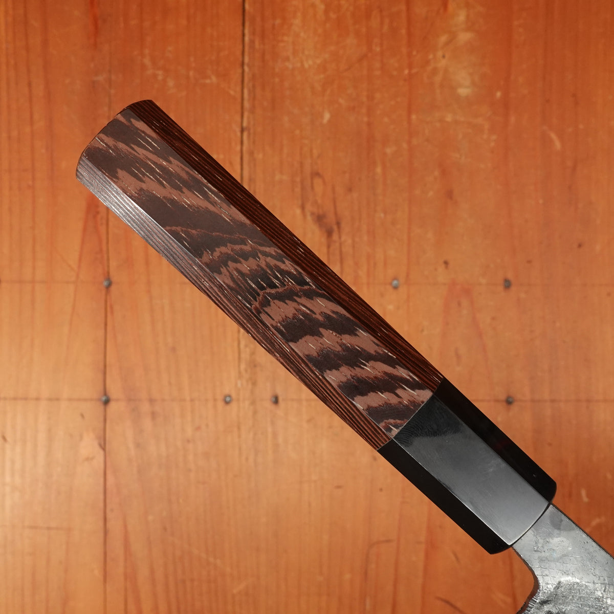 Hatsukokuro Sumi 165mm Santoku Iron Clad Aogami 2 Kurouchi Wedge Handle