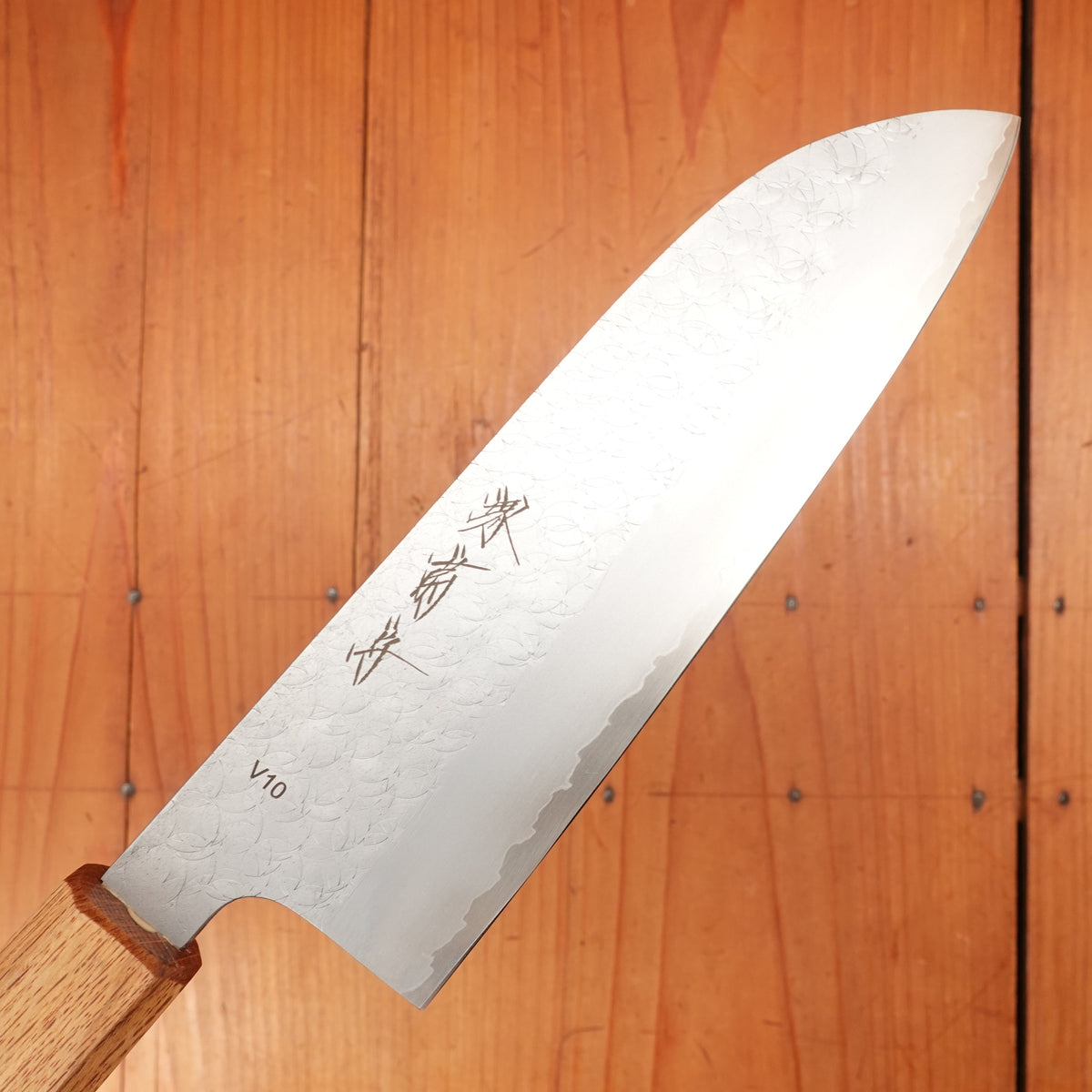 Sakai Kikumori 165mm Santoku VG10 Tsuchime Oakwood Handle