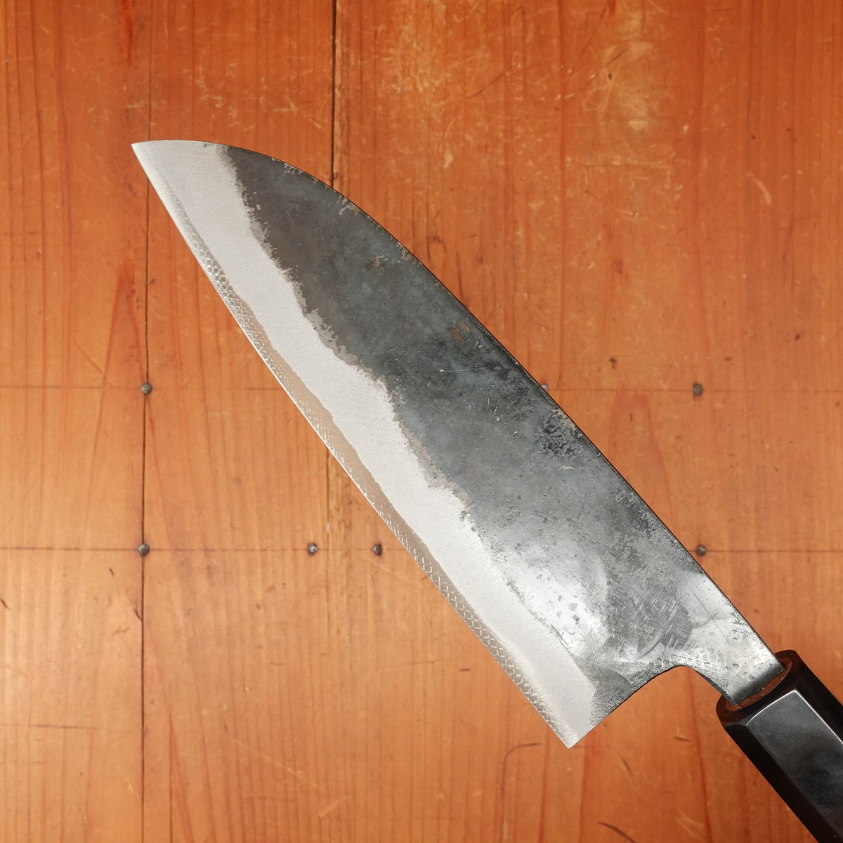 Hatsukokuro Sumi 165mm Santoku Iron Clad Aogami 2 Kurouchi Wedge Handle