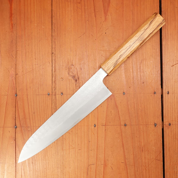 Sakai Kikumori 210mm Gyuto VG10 Tsuchime Oakwood Handle