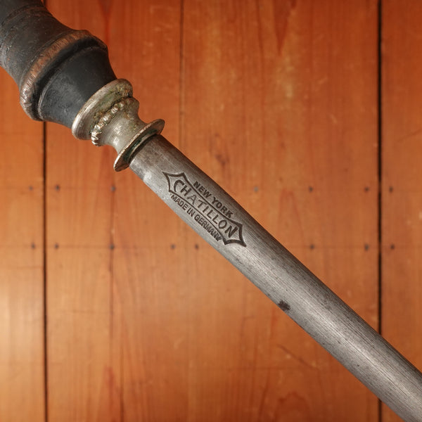 Chatillon 14" Honing Rod Carbon Steel Nickel Turned Wood Germany 1900-1920
