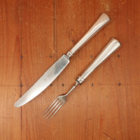 J.A. Henckels Dinner Knife and Fork Pair (One Pair 2pc) Stainless Blade Nickel Plated Carbon Fork Coin Silver Solingen 1920s
