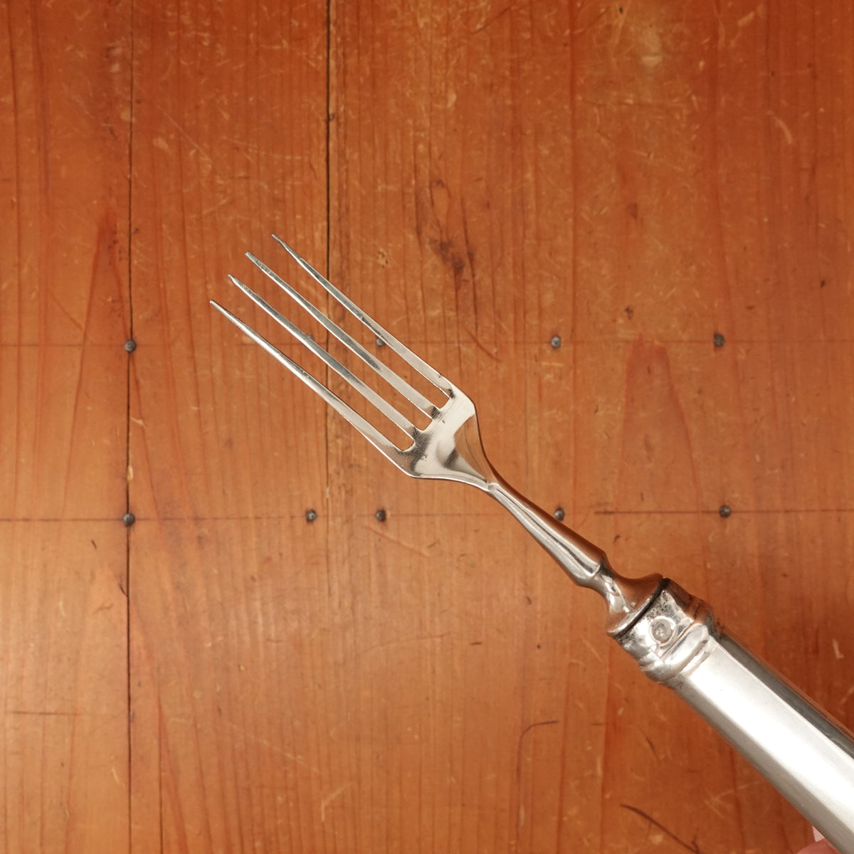 J.A. Henckels Dinner Knife and Fork Pair (One Pair 2pc) Stainless Blade Nickel Plated Carbon Fork Coin Silver Solingen 1920s