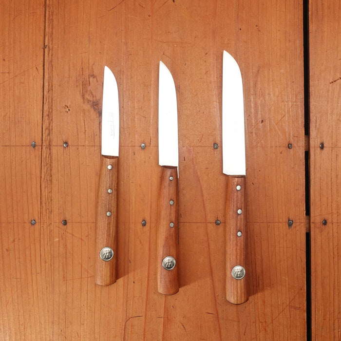 Henckels Friodur Set of 3 Sheepsfoot Paring Knives 2.5, 3, & 3.5" Stainless Cherry Solingen 1950s-70s