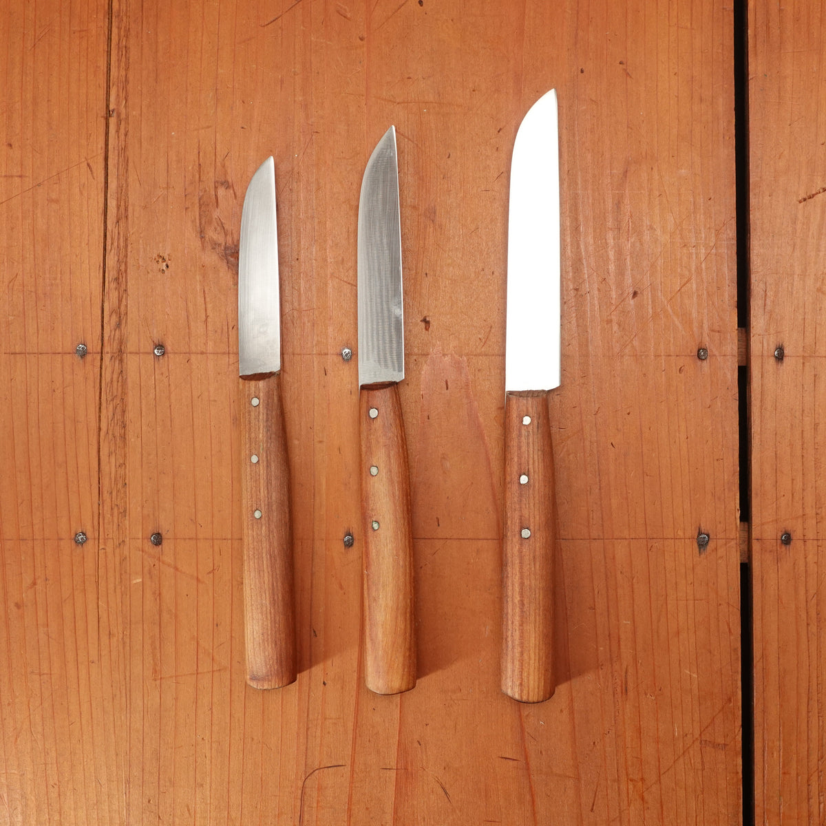 Henckels Friodur Set of 3 Sheepsfoot Paring Knives 2.5, 3, & 3.5" Stainless Cherry Solingen 1950s-70s