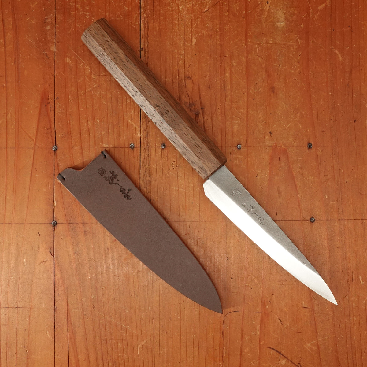 Bernal Cutlery x Konosuke GS+ 140mm Ko-Sabaki SLD Kurouchi Khii Laurel Handle with Leather Sheath