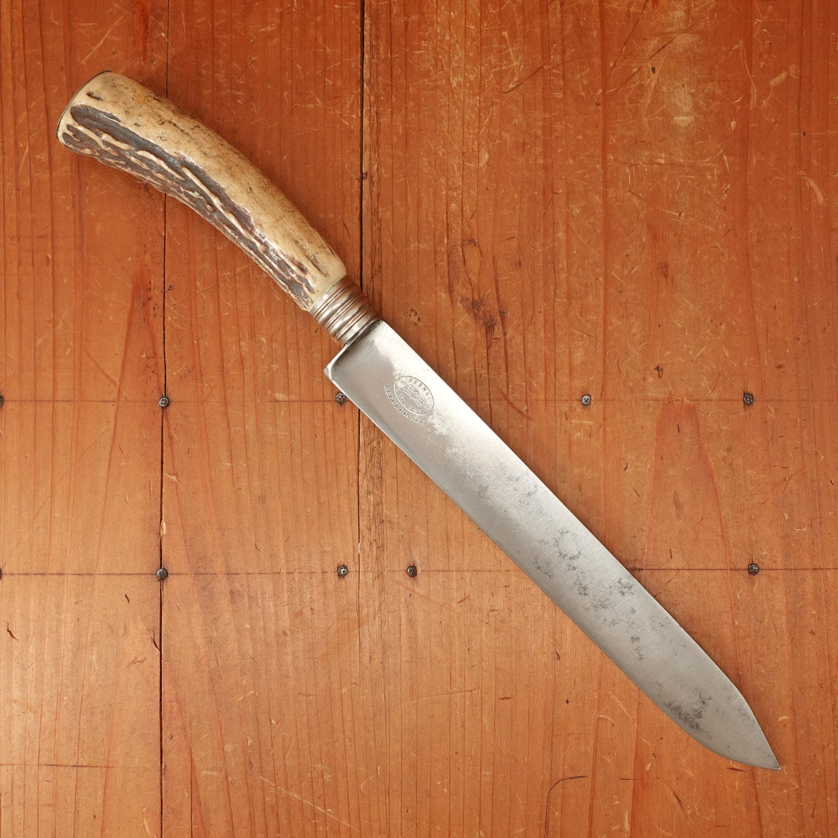 J A Henckels 8" Carving Knife Forged Carbon Steel Stag Blade Solingen 1905-1920s Handle 1960s
