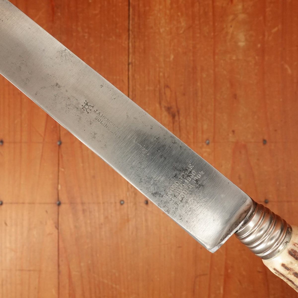 J A Henckels 8" Carving Knife Forged Carbon Steel Stag Blade Solingen 1905-1920s Handle 1960s